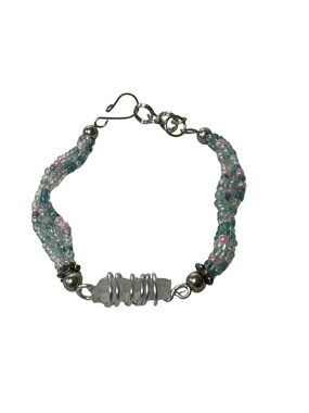 Handmade Seed Bead Bracelet Wire Wrapped Centerpiece Dainty Fairy Kei 7"